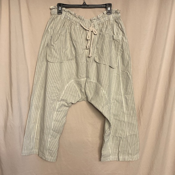 Free People Harem Wide Leg Striped Oversized Pants,Size S Color Cream-Light Blue - Picture 3 of 13